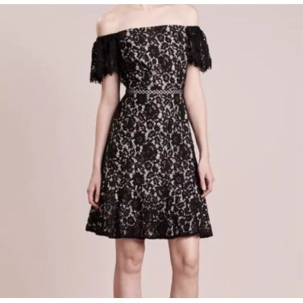 J.Crew Off-Shoulder Lace Dress Black & Nude Wedding Guest Cocktail $228 Size 6
